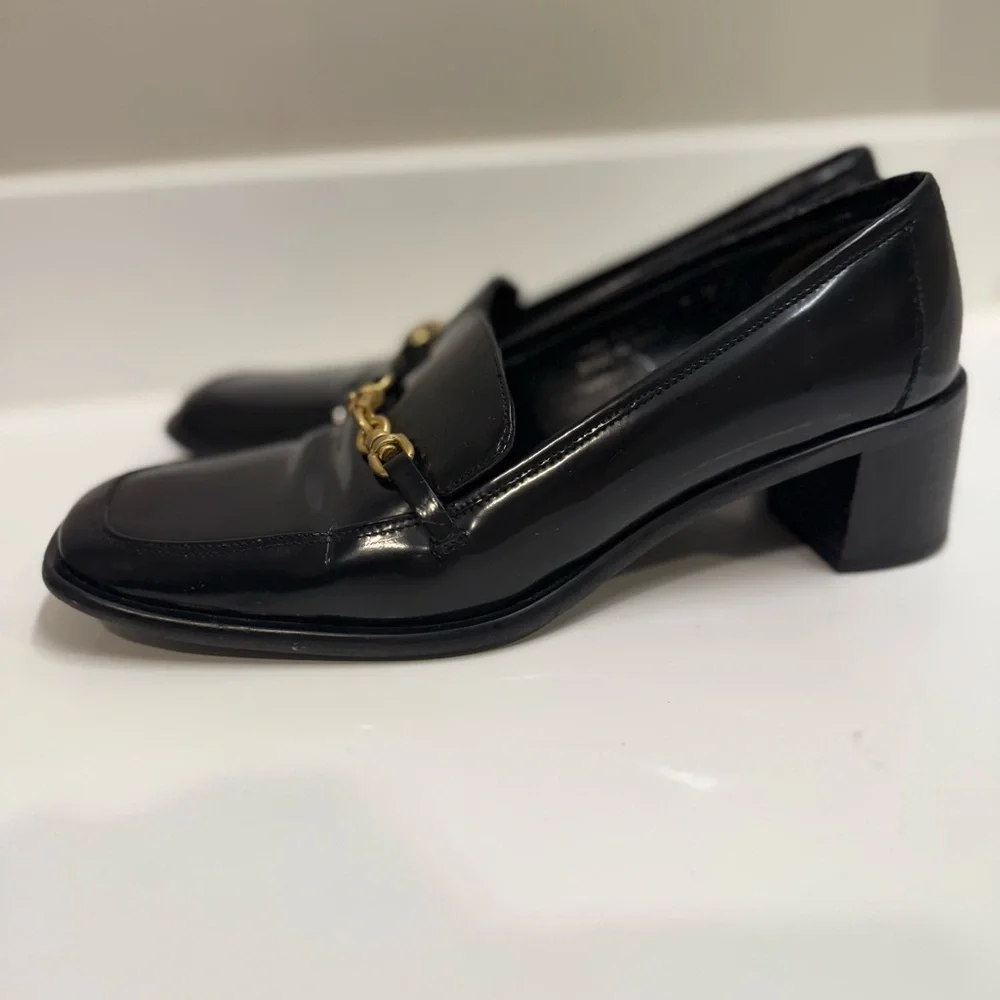 Coach Vintage Made in ITALY‎ Black Leather Block Heel Pumps Sz 7 – RARE